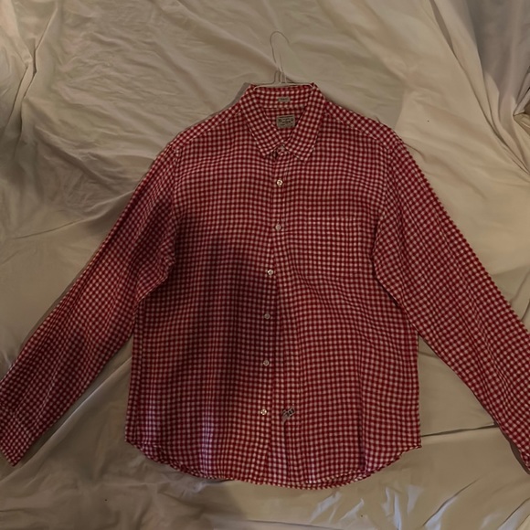 L, Slim Fit, J Crew, Linen, Red Check - Picture 1 of 5